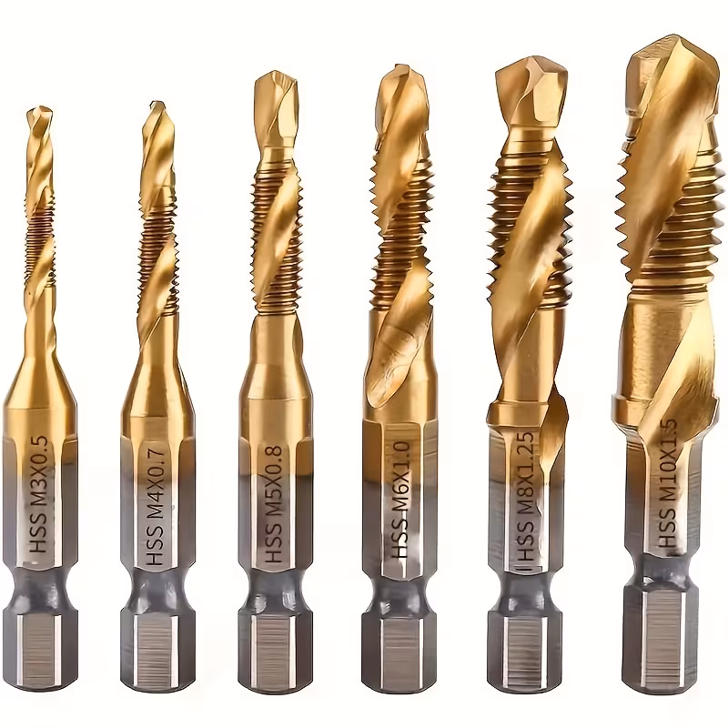 6pcs Drill Tap Combination Bit Set | Metric Thread M3 M4 M5 M6 M8 M10 Taps Tool for Screw Tapping Countersink Drilling